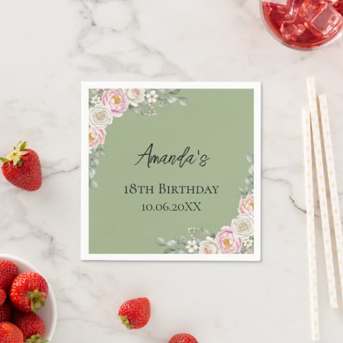 Blush Pink Floral Personalized Birthday Napkins