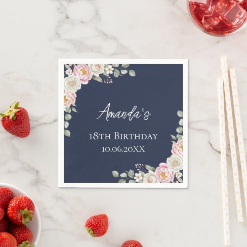 Blush Pink Floral Personalized Birthday Napkins