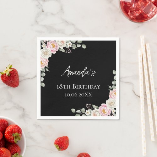 Blush Pink Floral Personalized Birthday Napkins