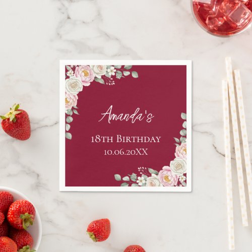 Blush Pink Floral Personalized Birthday Napkins