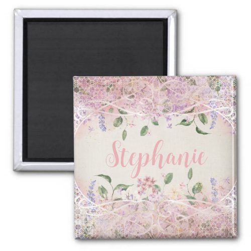 Blush Pink Floral Personalized Name Magnet