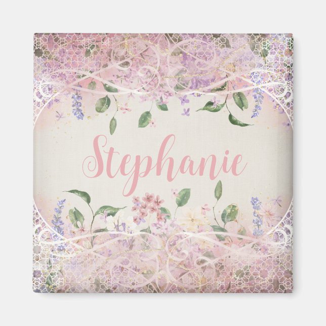 Blush Pink Floral Personalized Name Magnet (Front)