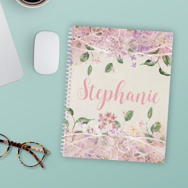 Blush Pink Floral Personalized Name Notebook (Creator Uploaded)