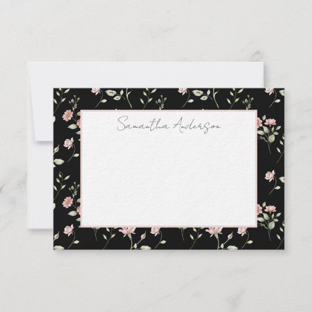Blush Pink Floral Personalized Note Card (Front)