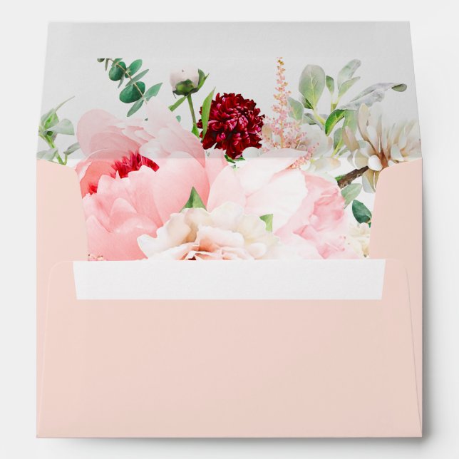 Blush Pink Floral Personalized Return Address Envelope (Back (Bottom))
