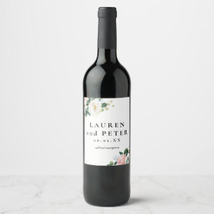 Blush Pink Floral Personalized Wedding Wine Label