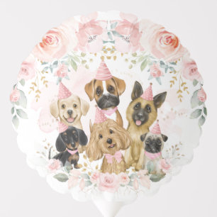 Blush Pink Floral Pet Dogs Birthday Girl Balloon