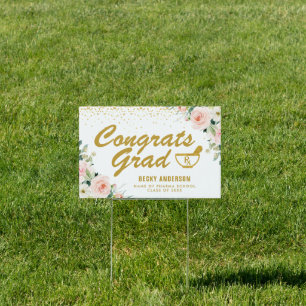 blush pink floral pharmacy graduation yard sign