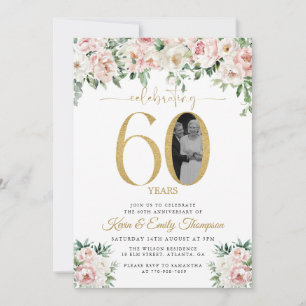 Blush Pink Floral Photo 60th Anniversary Invitation