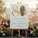 Blush Pink Floral Photo 80th Birthday Welcome Sign<br><div class="desc">Elegant 80th Birthday Welcome Sign with Photo | Floral & Gold Accents Welcome guests to your milestone celebration with this stunning 80th birthday welcome sign, featuring delicate watercolor florals and elegant gold accents. Designed to highlight your personalized photo, this sign adds a warm, personal touch to your event entrance. Whether...</div>