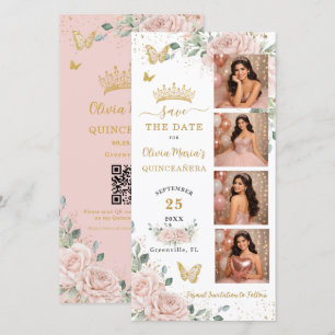Blush Pink Floral Photo Booth Quinceanera QR code Save The Date