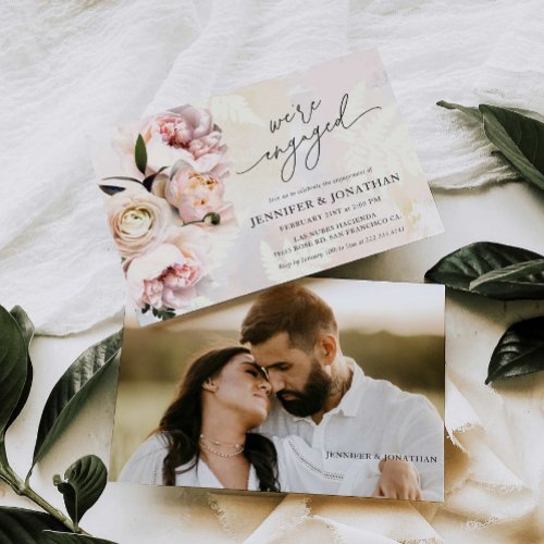 Blush Pink Floral Photo Engagement Party Invitation