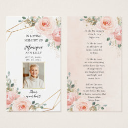 Blush Pink Floral Photo Funeral Memorial Bookmark