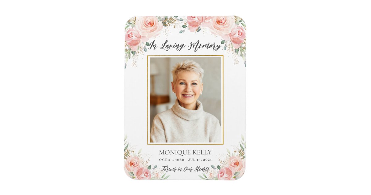 Blush Pink Floral Photo Funeral Memorial Thank You Magnet | Zazzle