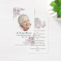 Blush Pink Floral Photo Funeral Prayer Card