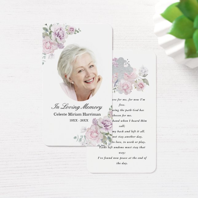 Blush Pink Floral Photo Funeral Prayer Card (Desk)