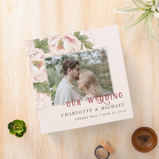 Blush Pink Floral Photo Wedding Scrapbook Album  3 Ring Binder (In Situ)