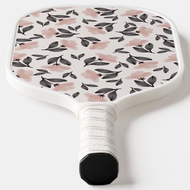 Blush pink floral pickleball paddle (Laydown)