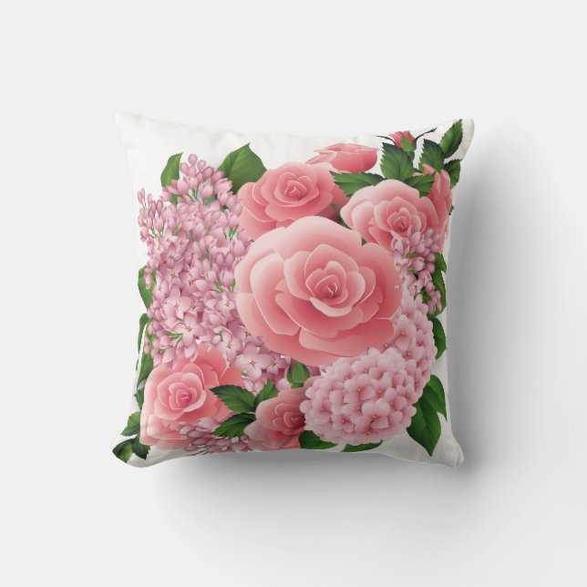Blush Pink Floral Pillow | Throw Pillow 16x16 Inch (Front)