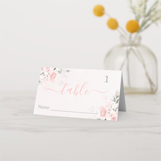 Blush Pink Floral place cards (Front)