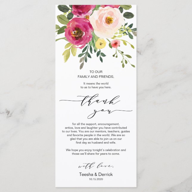 Blush Pink Floral, Place Setting Thank You Cards (Front)