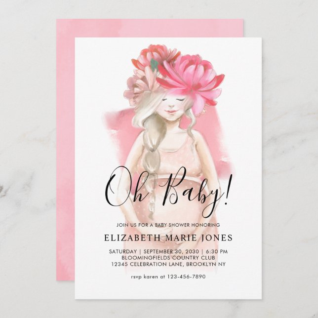 Blush Pink Floral Pregnant Mom to Be Baby Shower Invitation (Front/Back)