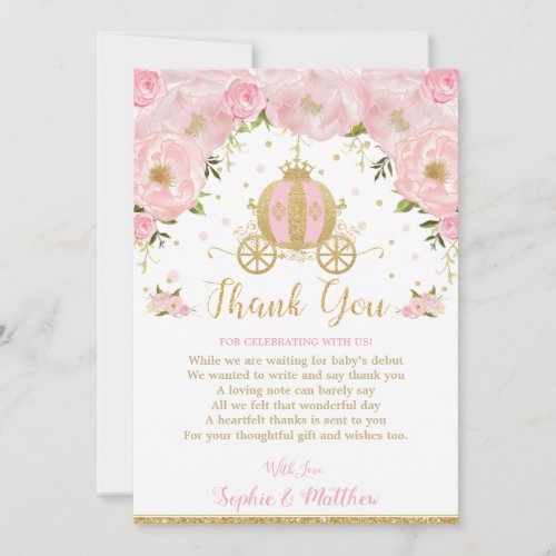 Blush Pink Floral Princess Baby Shower Carriage Thank You Card