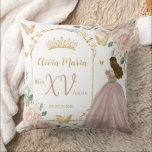 Blush Pink Floral Princess Butterflies Quinceañera Throw Pillow<br><div class="desc">Personalize this elegant blush floral Quinceañera / Sweet 16 birthday throw pillow easily and quickly. Simply click the Edit Using Design Tools button to further edit the texts, change fonts and fonts colors. Featuring soft watercolor blush flowers, a girl dressed in a lovely blush pink ball gown and butterflies. Perfect...</div>