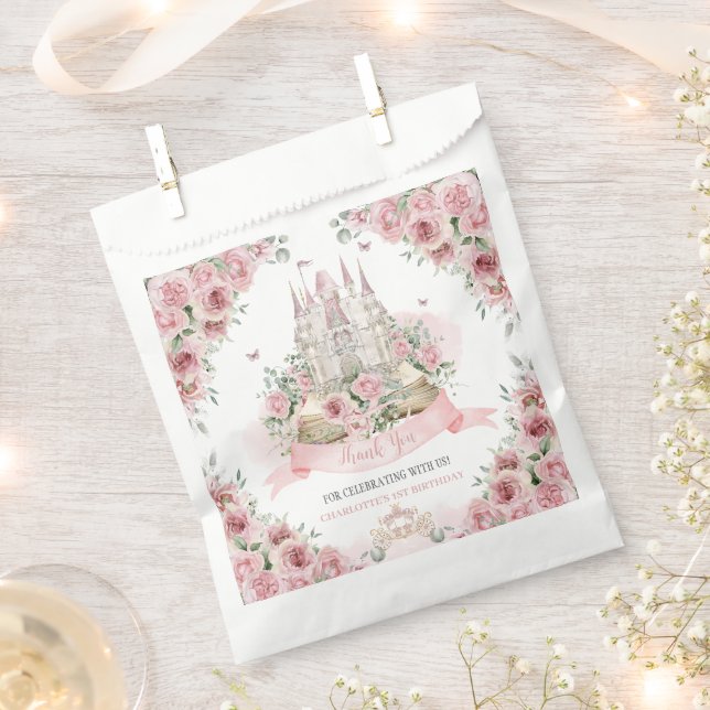 Blush Pink Floral Princess Castle Storybook Book Favor Bag (Clipped)