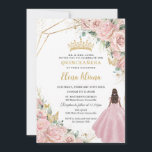 Blush Pink Floral Princess Gold Quinceanera 15 XV Invitation<br><div class="desc">Personalize this elegant blush pink roses floral Quinceañera / Sweet 16 birthday invitation easily and quickly. Simply click the customize it further button to edit the texts, change fonts and fonts colors. Featuring exquisite blush pink roses, a girl in a light pink dress, butterflies and chic gold accents. Explore matching...</div>