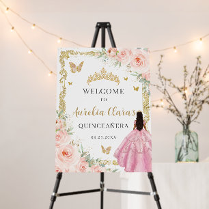 Blush Pink Floral Princess Gold Quinceanera Mis 15 Foam Board
