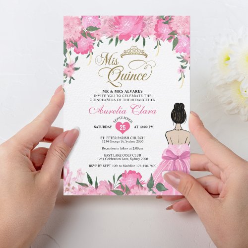 Blush Pink Floral Princess Mis Quince Quinceaera Invitation