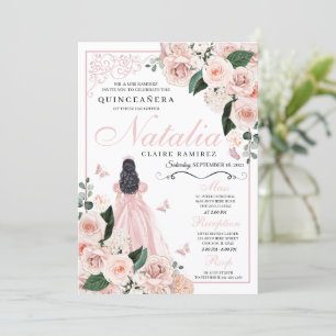 Blush Pink Floral Princess Quinceanera Invitation
