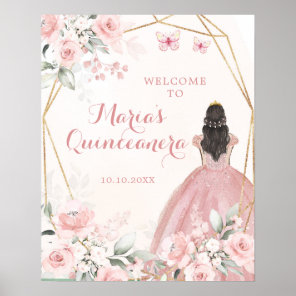 Blush Pink Floral Princess Quinceañera Welcome Poster