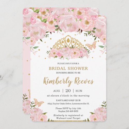 Blush Pink Floral Princess Tiara Bridal Shower Invitation