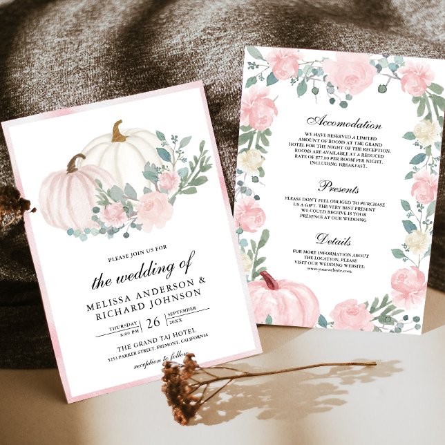 Blush Pink Floral Pumpkin All in One Wedding Invitation (Creator Uploaded)