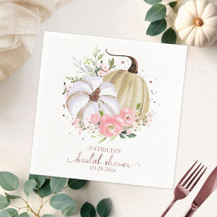 Blush Pink Floral Pumpkin Fall Bridal Shower Napkins