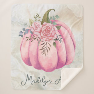 Blush Pink Floral Pumpkin Name Girls Room Sherpa Blanket