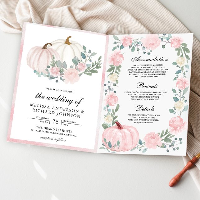 Blush Pink Floral Pumpkin QR Code Wedding Invitation (Creator Uploaded)