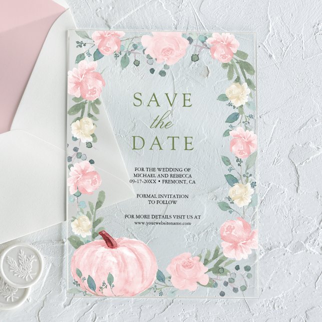 Blush Pink Floral Pumpkin Wedding Save the Date (Creator Uploaded)