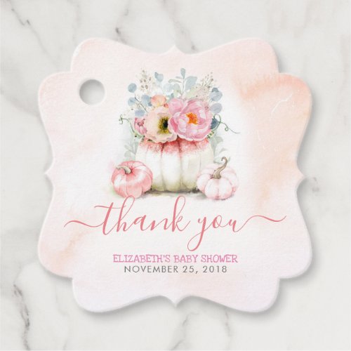 Blush Pink Floral Pumpkins Baby Shower Thank You Favor Tags