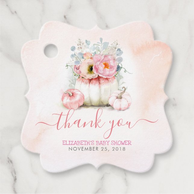Blush Pink Floral Pumpkins Baby Shower Thank You Favor Tags (Front)
