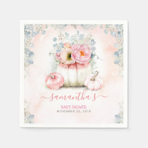 Blush Pink Floral Pumpkins Fall Baby Shower Napkins