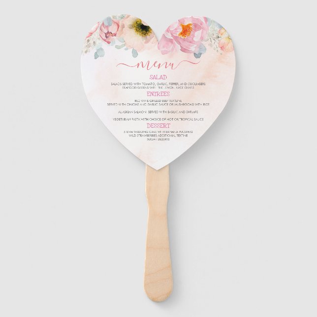 Blush Pink Floral Pumpkins Fall Party Menu Hand Fan (Front)