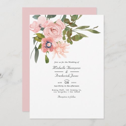 Blush Pink Floral QR Code RSVP Wedding Invitation