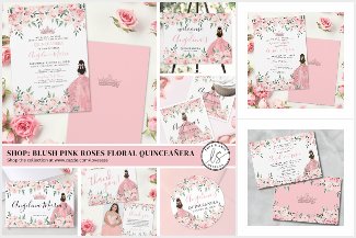Blush Pink Floral Quinceanera 15th Birthday