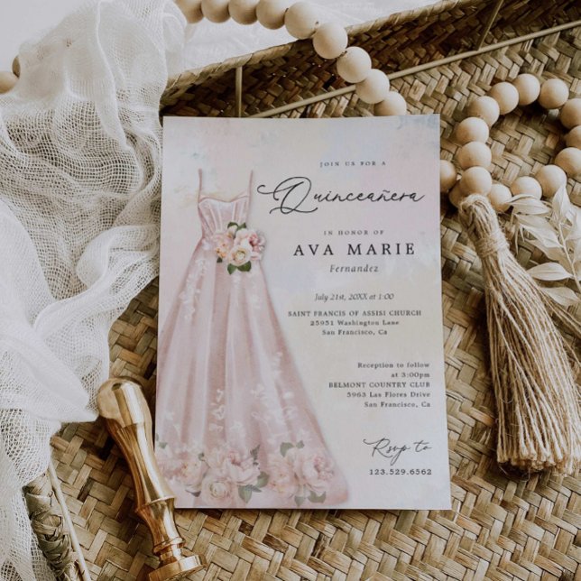 Blush Pink Floral Quinceañera Birthday Invitation (Creator Uploaded)