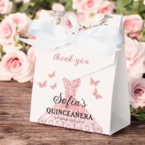 Blush Pink Floral Quinceañera Butterflies Favor Boxes