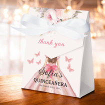 Blush Pink Floral Quinceañera Butterflies Favor Boxes