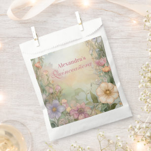 Blush Pink Floral Quinceanera Celebration Favor Bag